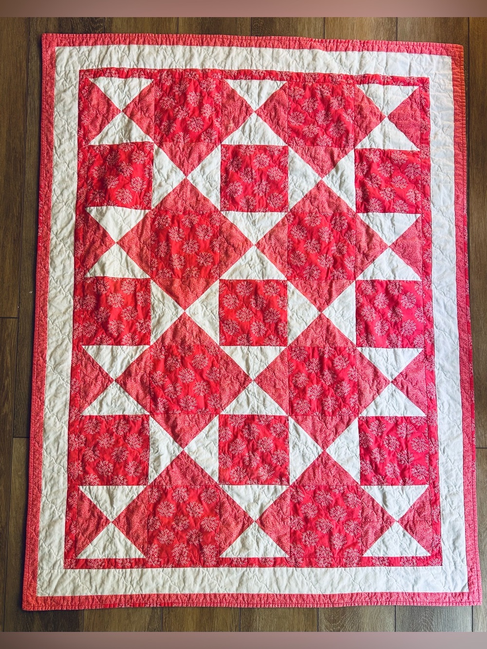 Pink/Coral Quilted Throw - Classic Patchwork Design